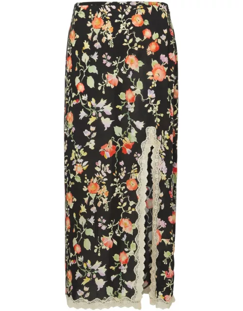 Rixo Sibilla Floral-print Midi Skirt - Black - 10 (UK10 / S)
