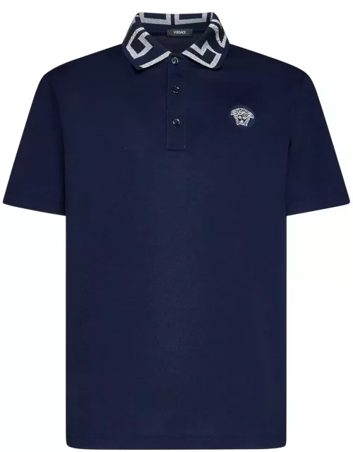 Versace Polo Shirt In Blue Cotton