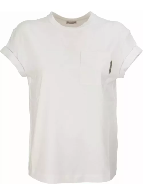 Brunello Cucinelli Stretch Cotton Jersey T-shirt With Shiny Tab