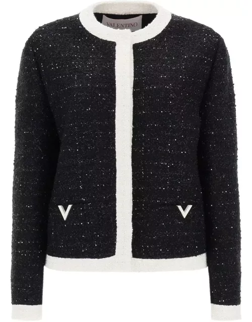 Valentino Logo Plaque Crewneck Tweed Jacket