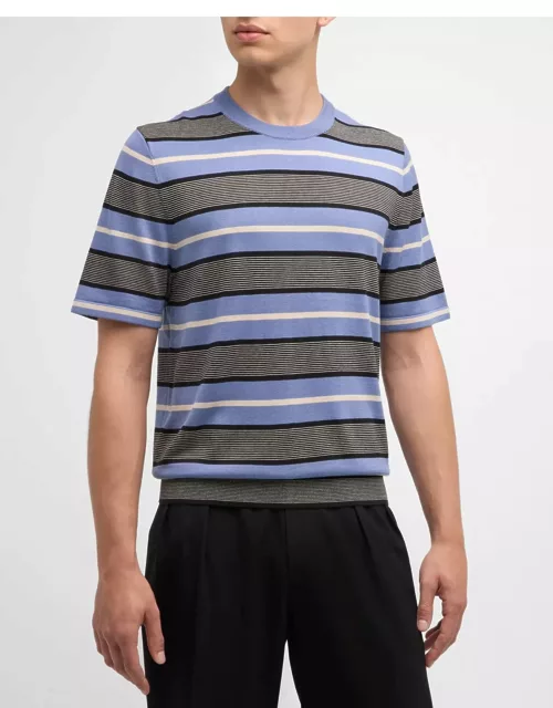 Men's Silk-Cotton Stripe Knit T-Shirt