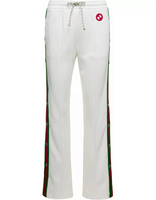 Gucci tennis Club White Jogger Pants With Snap Buttons And Web Detail In Tech Jersey Woman