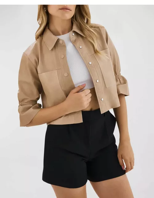 Carolina Cropped Ruffle-Sleeve Leather Jacket