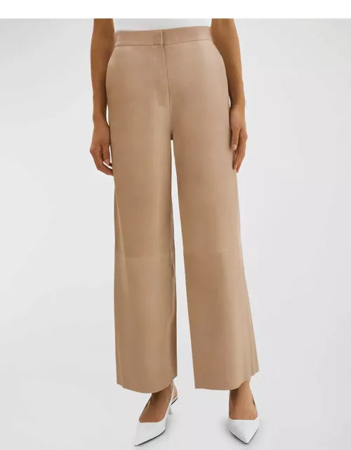 Yaren Mid-Rise Wide-Leg Leather Ankle Pant