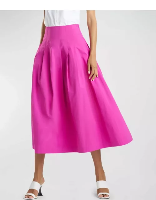 Pleated A-Line Taffeta Midi Skirt