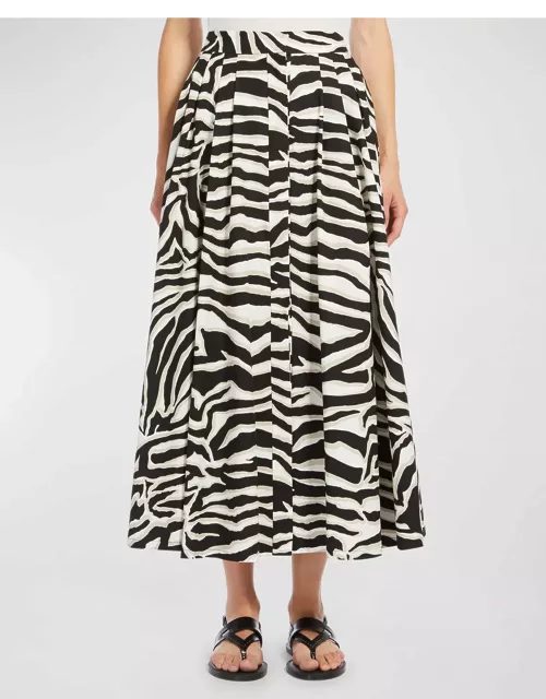 Nichols Pleated Animal-Print Poplin Midi Skirt