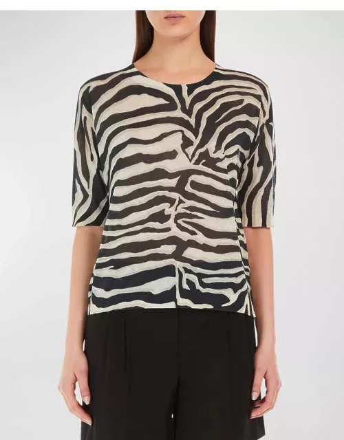 Tina Elbow-Sleeve Zebra-Print Organza Shirt