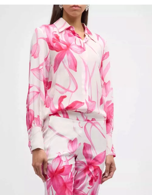 Luisa Floral-Print Button-Down Silk Shirt
