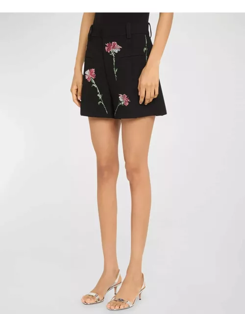 Cecil Tailored Shorts with Pink Carnation Crystal Embellishment