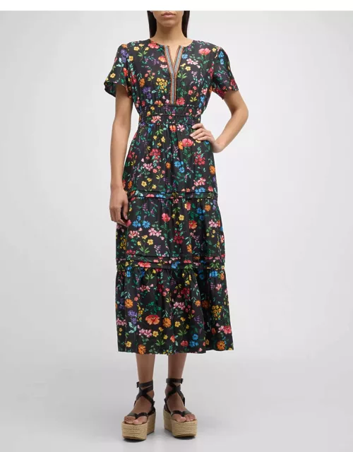 Harper Tiered Floral-Print Silk Midi Dres