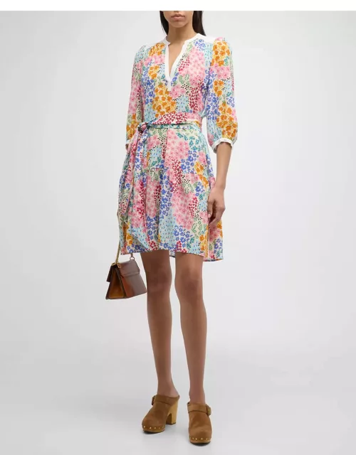 Astrid Floral-Print Blouson-Sleeve Mini Dres