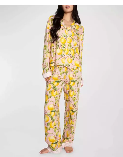 In Full Bloom Lemon-Print Sateen Pajama Set