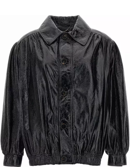 Alessandra Rich Leather Bomber Jacket