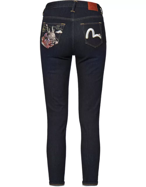 Dragon Head and Seagull Embroidered Skinny Jean