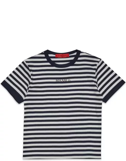 Max & Co. White And Blue Striped T-shirt With Logo