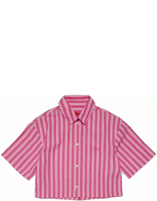 Max & Co. Pink Striped Poplin Crop Shirt With Logo