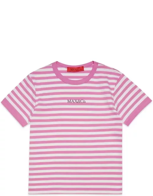 Max & Co. White And Fuchsia Striped T-shirt With Logo