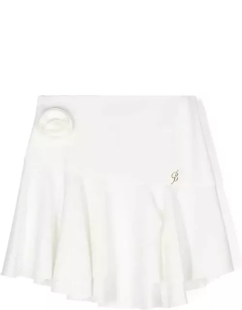 Miss Blumarine White Mini Skirt With 3d Rose
