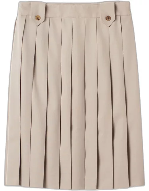 Pleated Gabardine Wool Midi Skirt