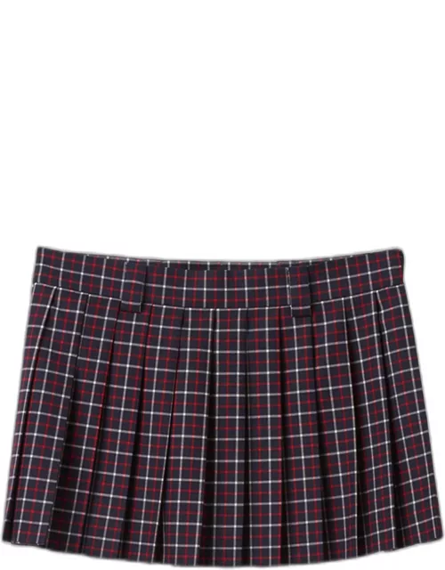 Check Pleated Wool Mini Skirt
