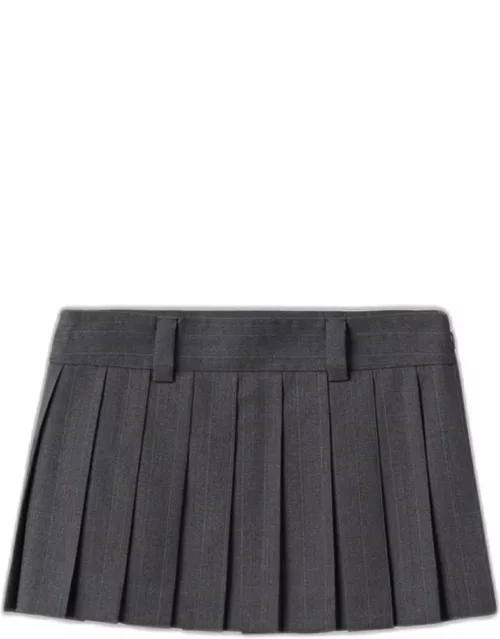 Pinstripe Low-Waist Pleated Wool Mini Skirt