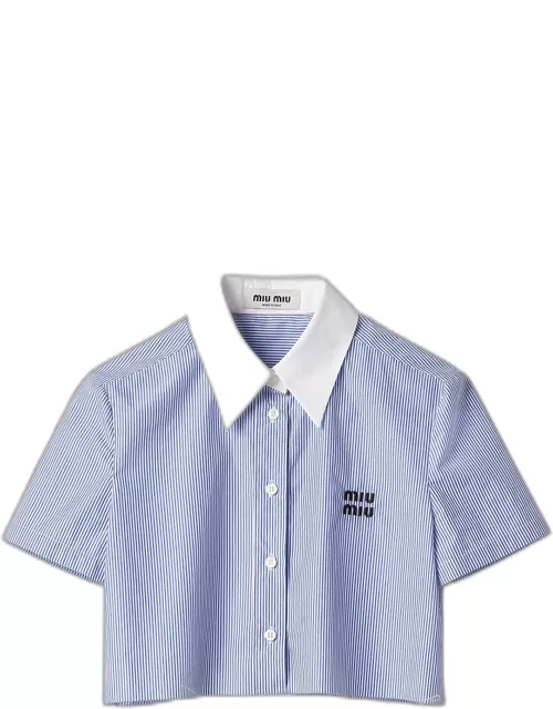 Stripe Logo Raw-Cut Cropped Shirt