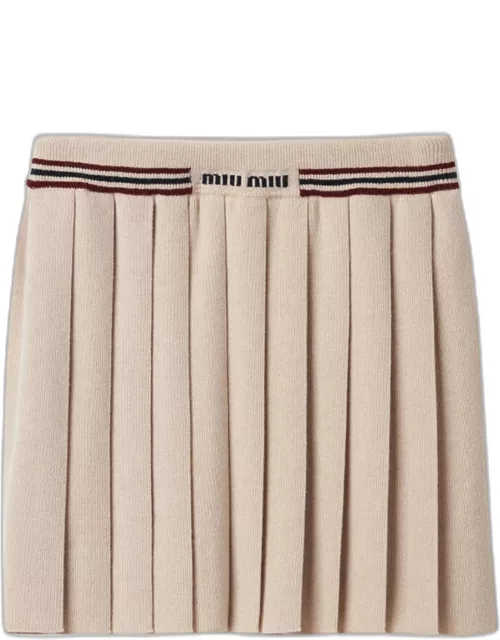 Pleated Stripe Cashmere Mini Skirt