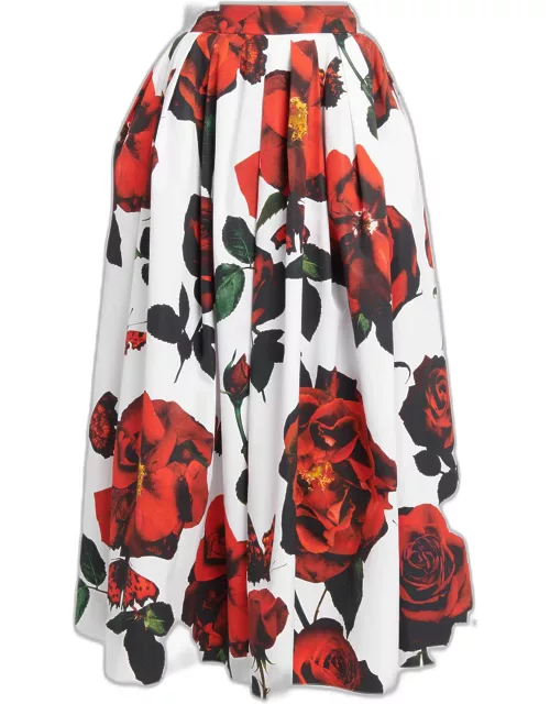Rose-Print Pleated Midi Skirt