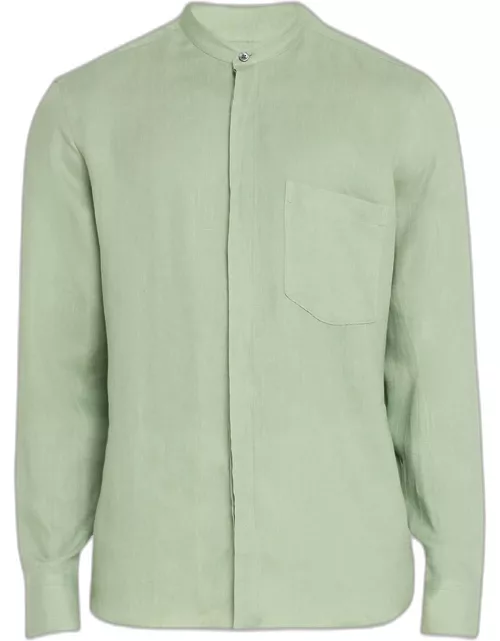 Men's Oasi Linen Band-Collar Button-Down Shirt
