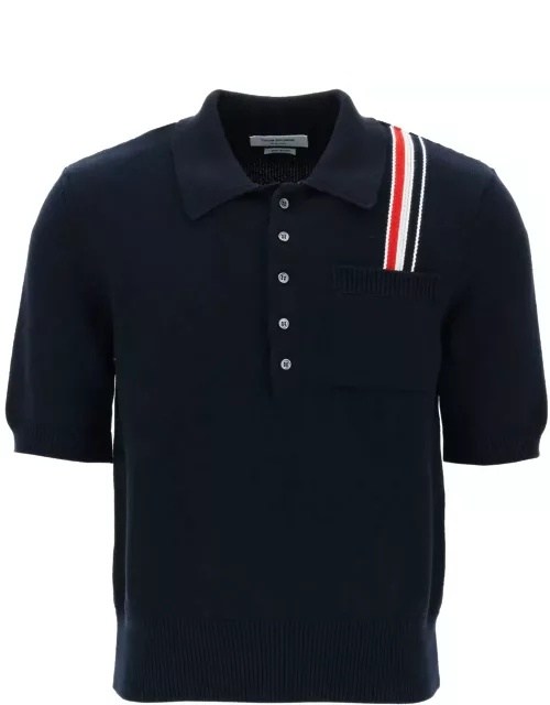 THOM BROWNE cotton knit polo shirt with rwb stripe