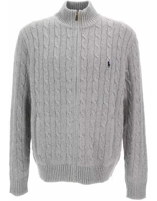 Polo Ralph Lauren Grey Zip-up Sweater With Pony Embroidery In Cotton Man