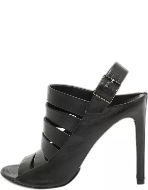 Balenciaga Black Leather Strappy Slingback Sandal
