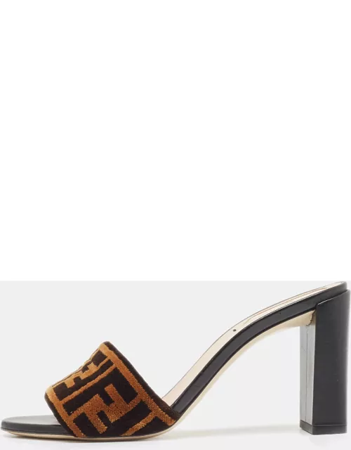 Fendi Brown/Black Velvet Logo Slide Sandal