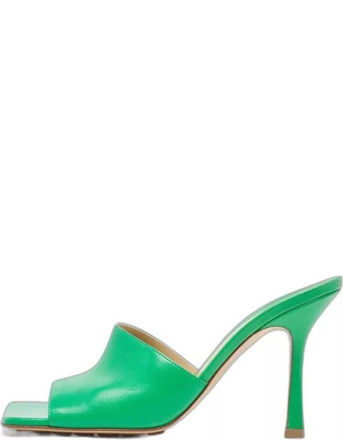 Bottega Veneta Green Leather Square Open Toe Slide Sandal
