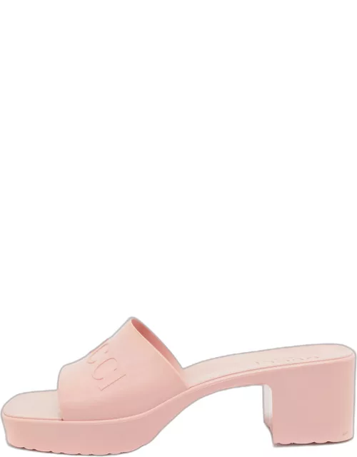 Gucci Pink Rubber Logo Embossed Platform Slide Sandal