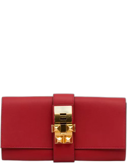Hermes Red Medor Leather Clutch Bag