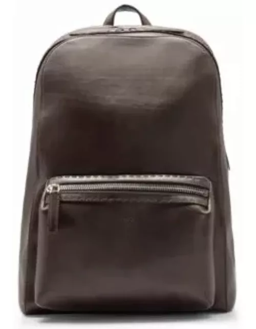 Leather backpack with embossed logo- Dark Brown Men's Backpack