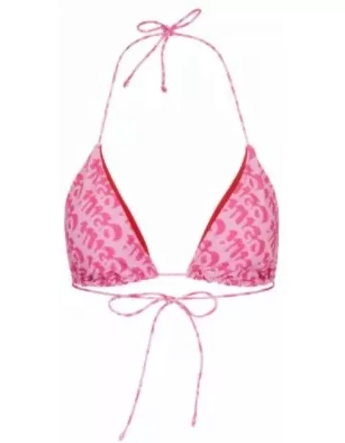 Triangle bikini top with repeat logo print- Pink Women's HUGO Your Way