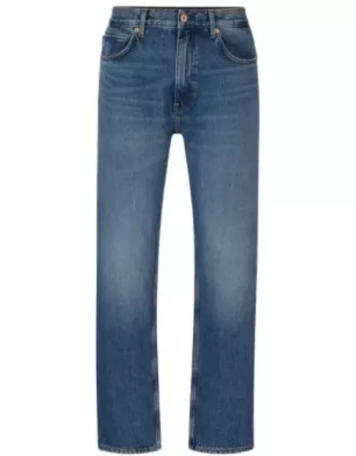 Regular-fit jeans in blue stonewashed denim- Dark Blue Men's Jean