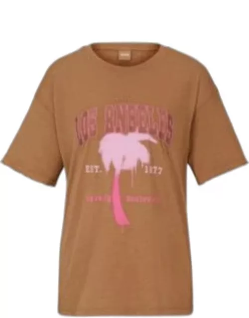 Slub-cotton T-shirt with seasonal artwork- Light Brown Women's T-Shirt