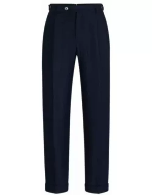Relaxed-fit trousers in herringbone virgin wool and linen- Light Blue Men's Pant