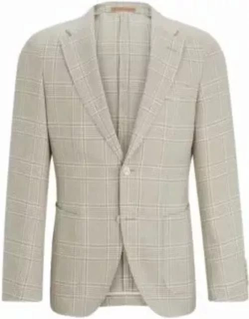 Slim-fit jacket in checked wool, linen and silk- Light Beige Men's Sport Coat