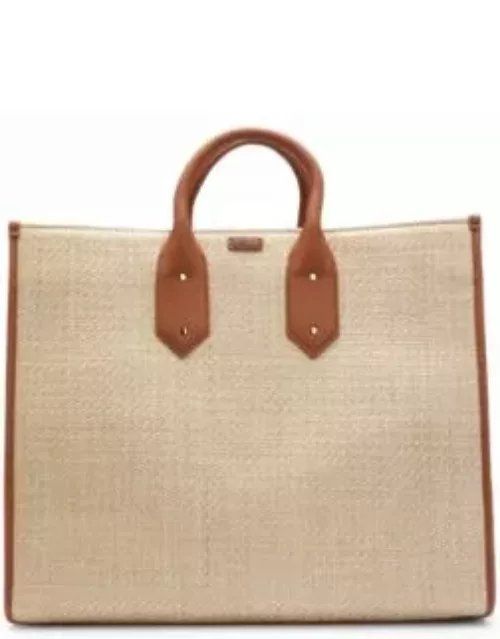 Woven tote bag with faux-leather trims- Gold Women's Tote Bag