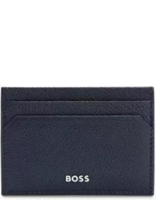 Brass money clip with card holder in grained leather- Dark Blue Men's Wallet