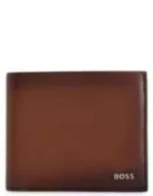 Leather wallet with polished-silver lettering- Brown Men's Wallet