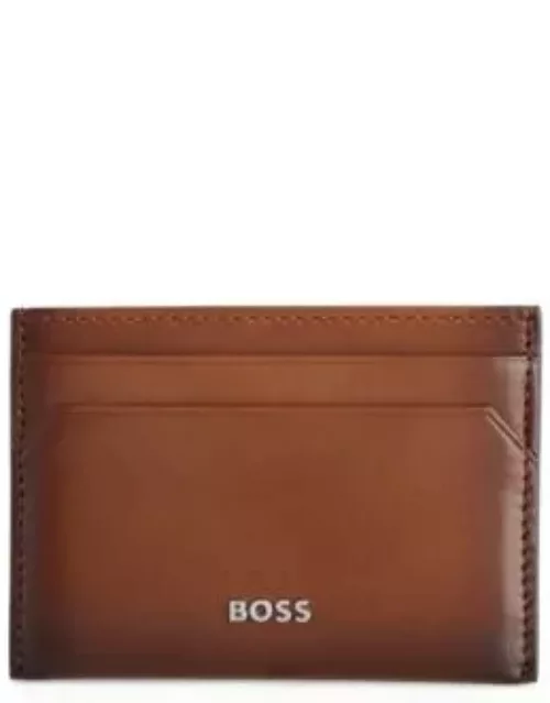 Leather card holder with logo lettering- Brown Men's Wallet