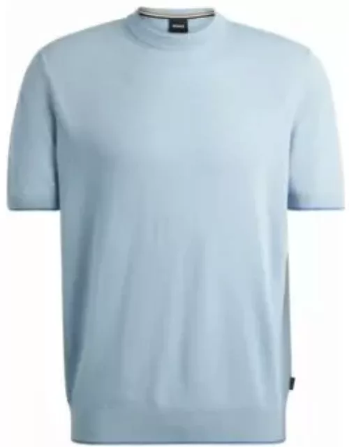 Linen-blend regular-fit sweater with accent tipping- Light Blue Men's Sweater