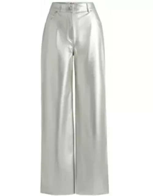 Relaxed-fit trousers in metallic faux leather- Silver Women's Formal Pant