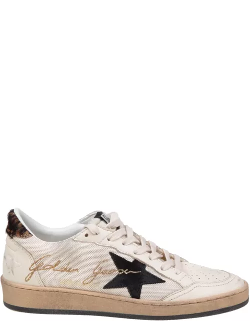 Golden Goose Ballstar Sneakers In Canvas And Leather Color Beige And Black
