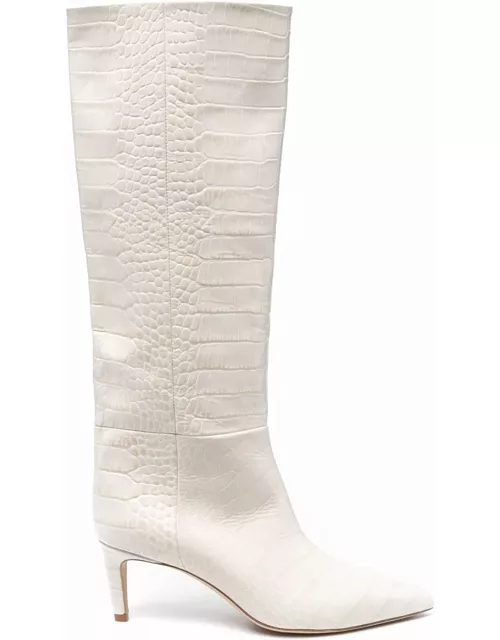 Paris Texas White Leather Croc-effect Stiletto Boot
